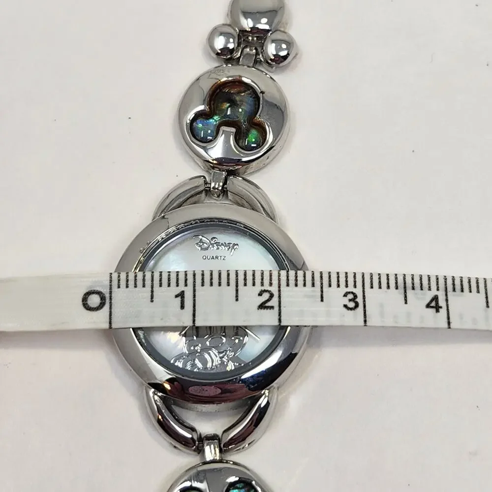 Disney Mickey Mouse Head Silver Tone Watch MOP Face Abalone Shell Inlay MK2006A